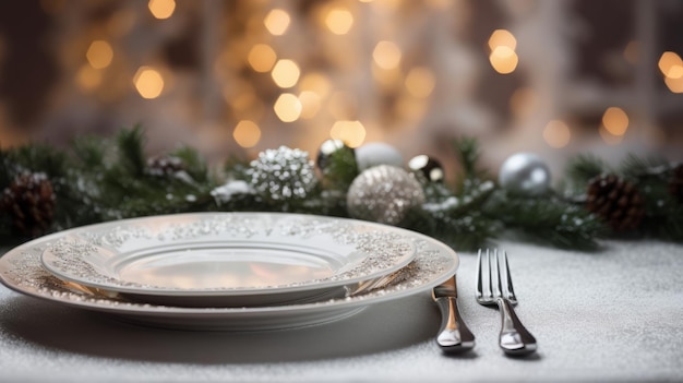 Table de Noël avec des couverts et une assiette