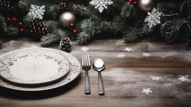 Table de Noël avec des couverts et une assiette