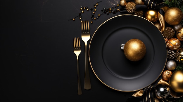 Table de Noël avec des couverts d'or noirs