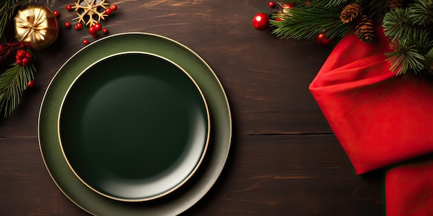 Table de Noël élégante en couleur verte pour le dîner de Noël ou du Nouvel An