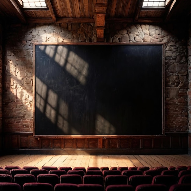 Photo table noire vide pour message écrit personnalisable dans le théâtre d'auditorium rétro vintage