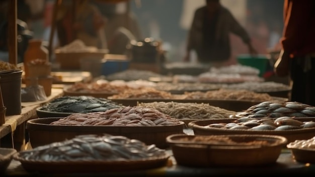 Photo une table de nourriture avec une personne en arrière-plan