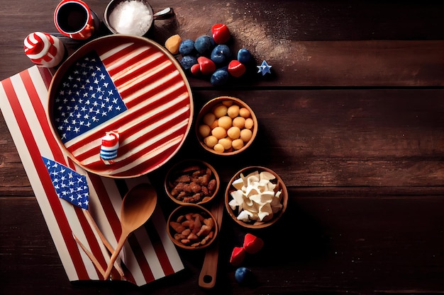 Table avec de la nourriture pour les États-Unis 4 juillet Independence Day copy space Generative Ai