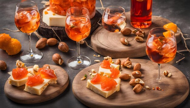 Photo une table avec de la nourriture et des verres de vin et une bouteille de vin