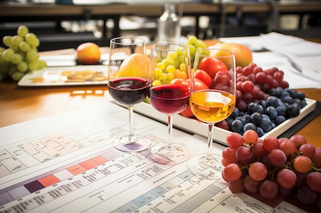 une table avec un panier de raisins et un panier d'uvains dessus