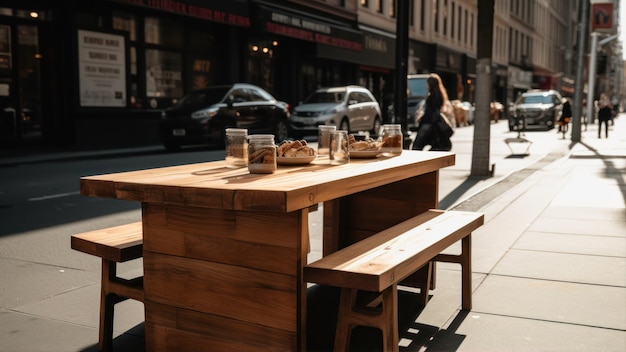 Une table avec un panneau qui dit "la meilleure nourriture" dessus