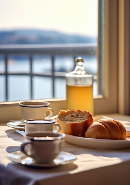 table de petit déjeuner installée à l'extérieur sur une terrasse