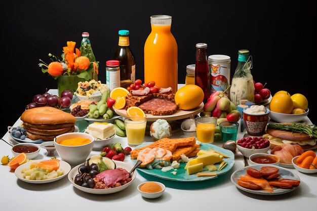 Photo table de petit déjeuner avec une variété d'aliments