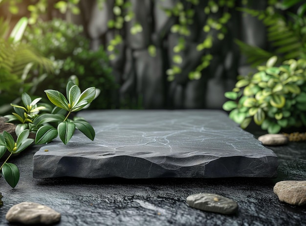 Photo une table en pierre avec une plante dessus et une petite plante dessus