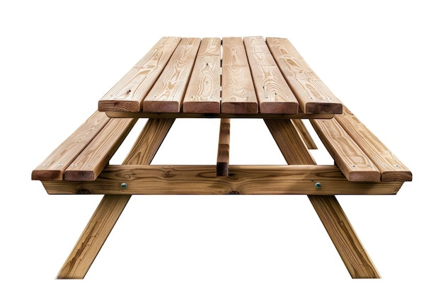 Table de pique-nique en bois isolée sur fond blanc