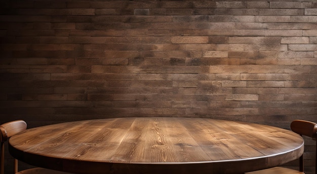 Table de planche de bois vide sur fond flou Perspective d'un arbre brun sur flou dans un café