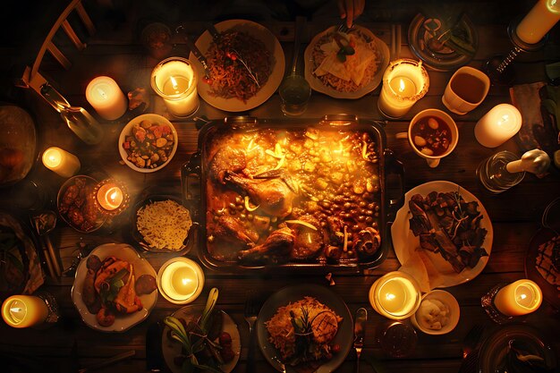 Photo une table avec un plateau de nourriture qui a le mot dessus