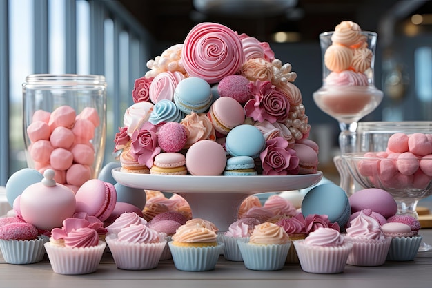 Table pleine de bonbons colorés et d'IA générative alléchante