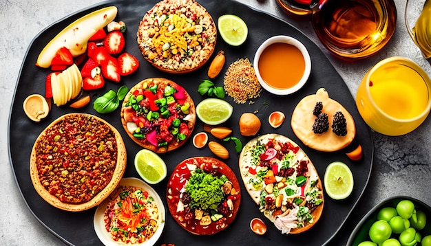 Photo table pleine de délicieuses compositions alimentaires