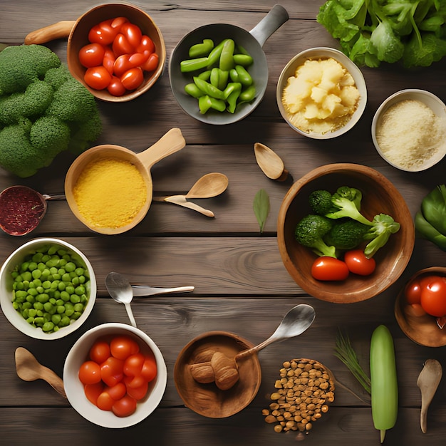 Photo une table pleine de différents légumes, y compris des tomates, du brocoli, du chou-fleur et d'autres légumes