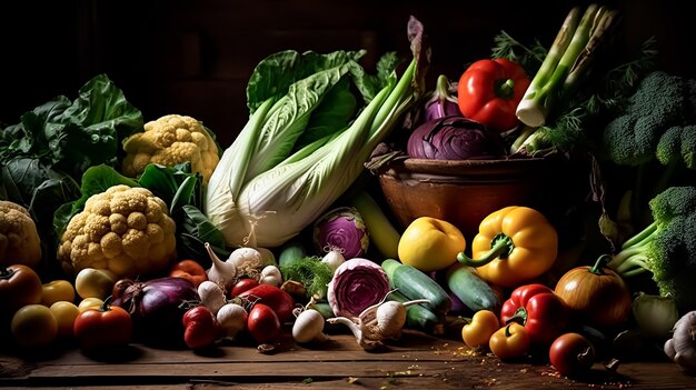 Une table pleine de légumes dont une variété de légumes