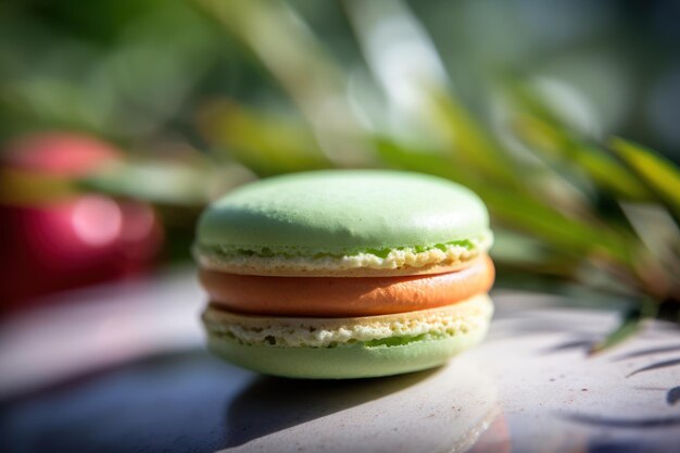 Une table pleine de macarons colorés et autres macarons colorés.