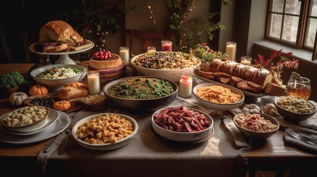 Une table pleine de nourriture comprenant une variété d'aliments différents.