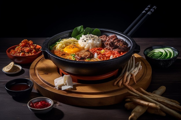Une table pleine de nourriture coréenne générée par l'IA