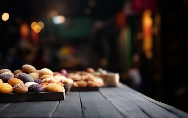 Une table pleine de nourriture et un panneau qui dit "nourriture"