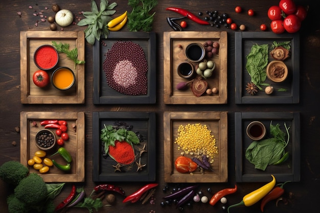 Une table pleine de nourriture, y compris une variété de légumes.