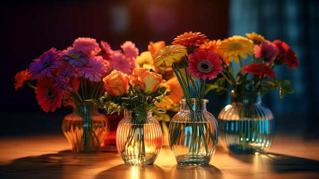 Une table pleine de vases de fleurs avec un qui dit 'printemps' dessus