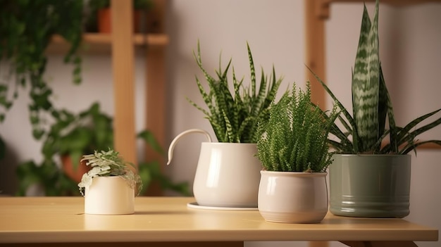 Une table avec plusieurs petites plantes dessus