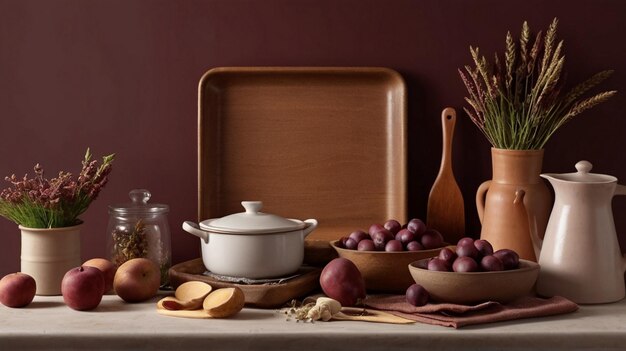 Photo une table avec un pot et un pot dessus