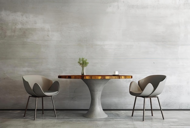 table pour deux contre un mur de béton à la manière d'un papier peint