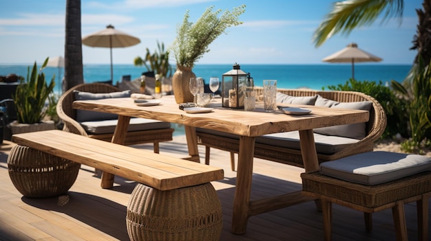 Table en rattan pour la plage en plein air