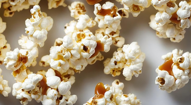 Table recouverte d'une couche de délicieux pop-corn au caramel croustillant