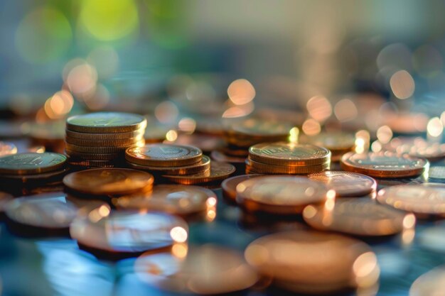 Photo une table recouverte de pièces de monnaie