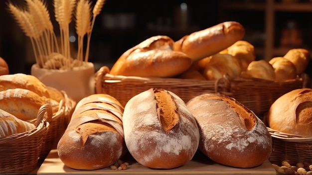 Une table remplie de miches de pain fraîchement sorties du four