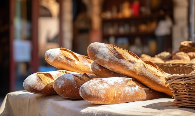 Une table remplie de pain fraîchement cuit