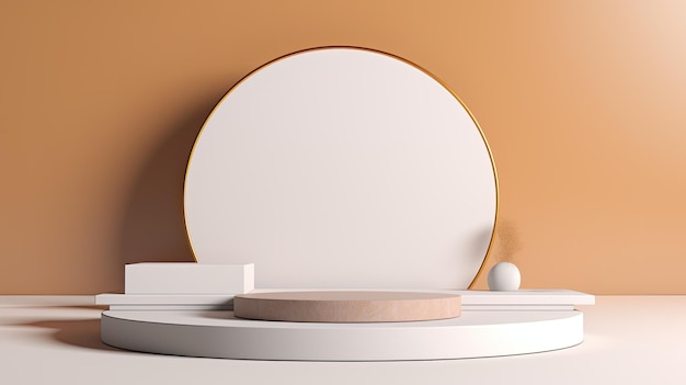 une table ronde blanche avec une table blanche et un miroir rond sur elle