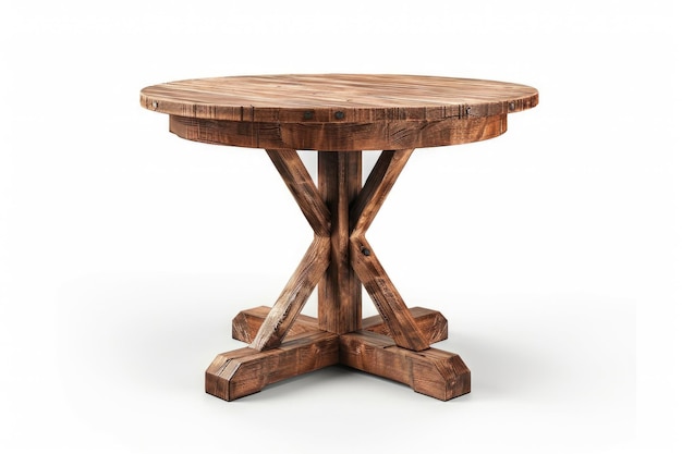 Table ronde en bois isolée sur fond blanc