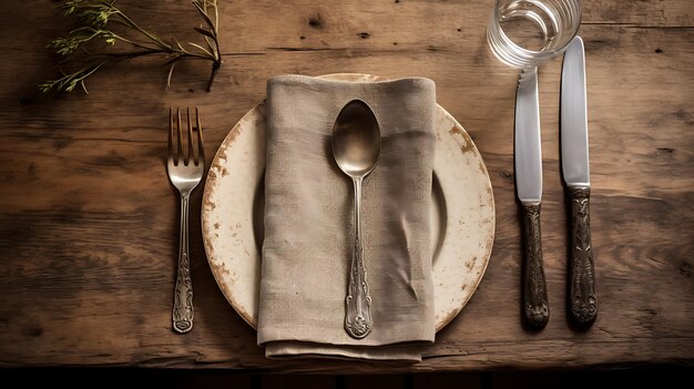 Table rustique avec de l'argenterie rustique