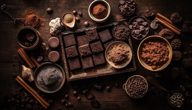 La table rustique contient un bol d'anis au chocolat gastronomique généré par l'IA