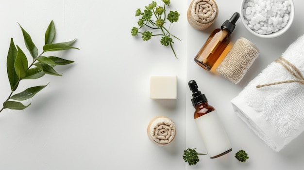 une table de salle de bain avec une toilette une bouteille de parfum et une serviette dessus