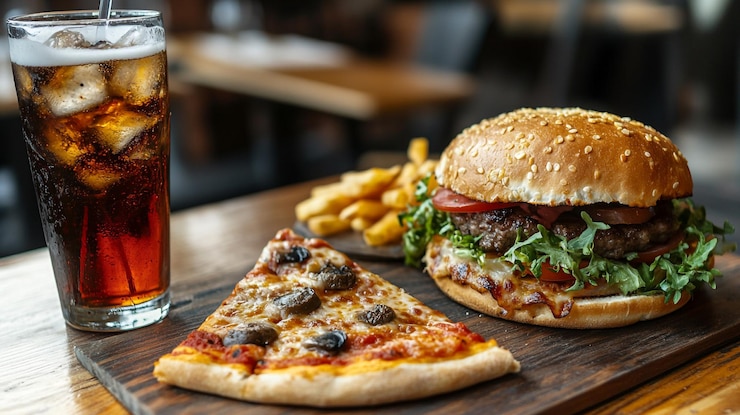 Photo une table avec un sandwich, une boisson et un sandwich dessus.
