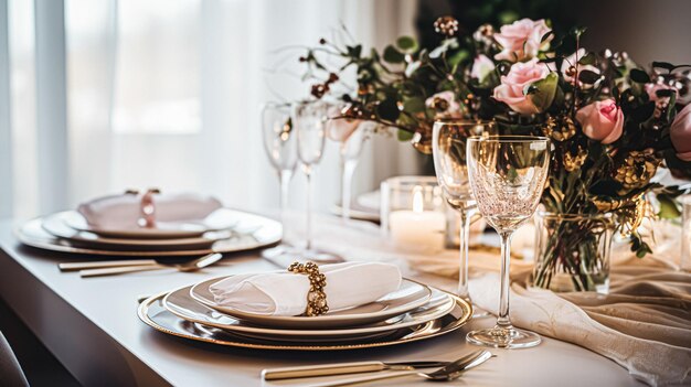 Table de soirée festive idée d'aménagement de table de dîner pour deux et Noël et Nouvel An Décoration du jour de la Saint-Valentin Style de maison de campagne anglais