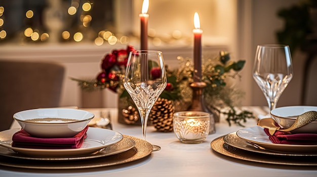 Table de soirée festive idée d'aménagement de table de dîner pour deux et Noël et Nouvel An Décoration du jour de la Saint-Valentin Style de maison de campagne anglais