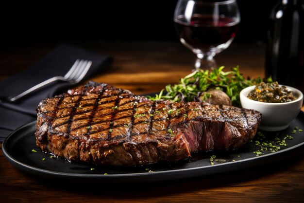 La table de steaks grillés juteux génère Ai