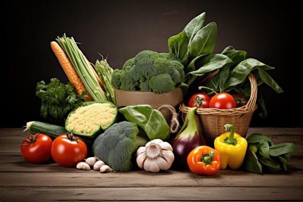 Une table surmontée de nombreux types de légumes.