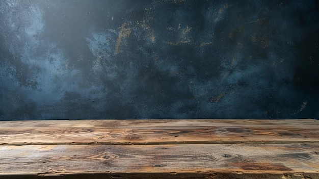 Table à table vide à surface en bois sur fond sombre