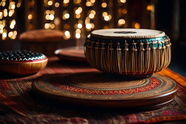 Photo une table avec un tambour et deux autres tambours sur elle