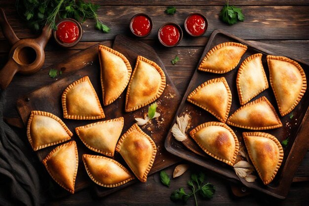 Photo une table avec des tartes et une cerise dessus