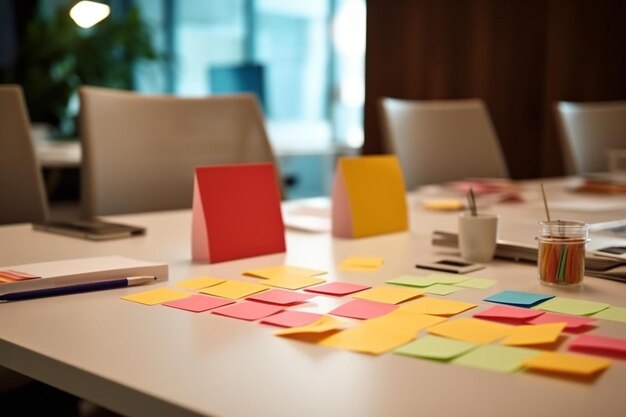 Photo une table avec un tas de notes sur elle