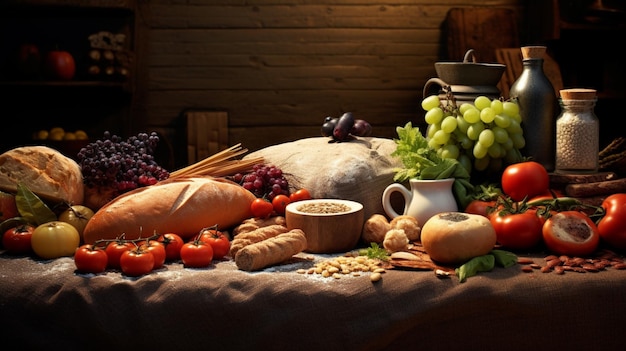 Photo une table avec un tas de nourriture et un pot d'avoine dessus