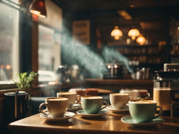 Photo une table avec des tasses de café et une cafetière dessus